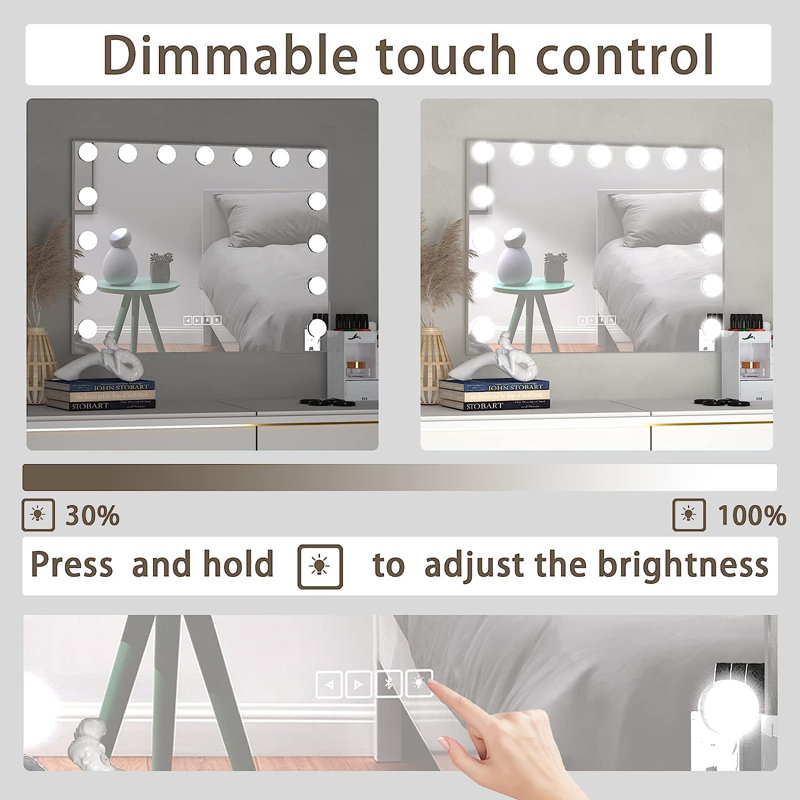 Hollywood mirror with bluetooth speakers top